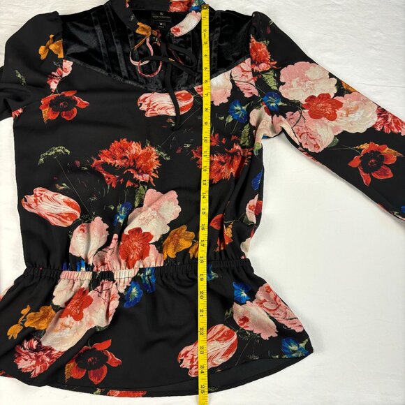 Worthington Black Floral Print Peplum Blouse - Size S - Picture 11 of 13